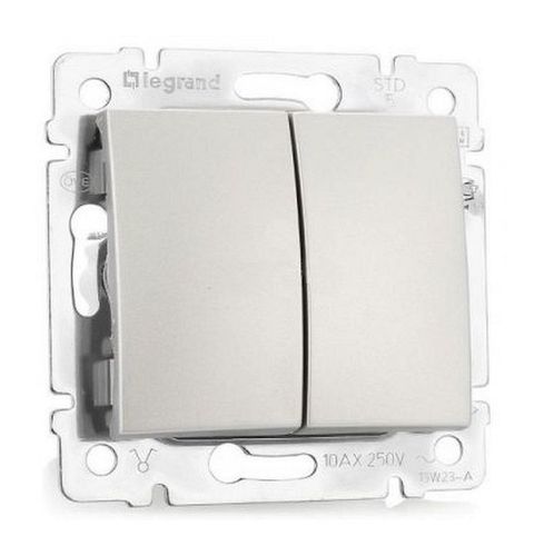 Выключатель 2-клавишный Legrand VALENA DIY, скрытый монтаж, алюминий